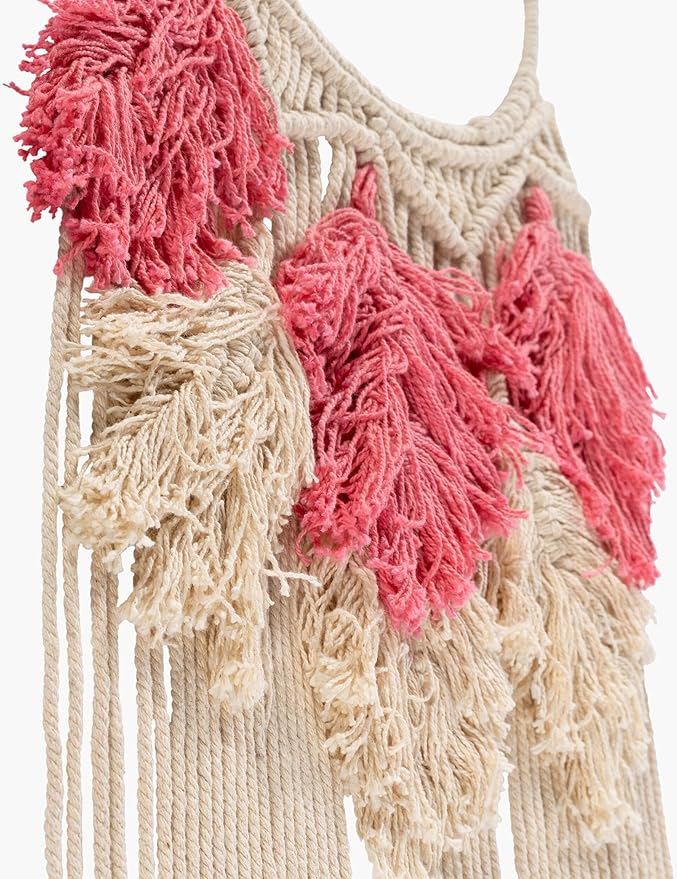 Mark&Day Wall Hanging, Tosens Bohemian/Global Farmhouse Bright Pink Tapestry Wall Hanging for Living Room, Bedroom, Office or Kitchen (32"H x 11"W)-Ruum Studio Home