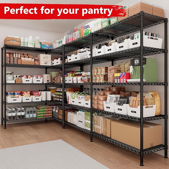 REIBII 5-Tier Heavy Duty Metal Wire Shelves, Industrial Style, 61.7"W x 72.4"H x 15.8"D, 1500 LBS Capacity, Adjustable, Rust Resistant, 2 Pack-Ruum Studio Home