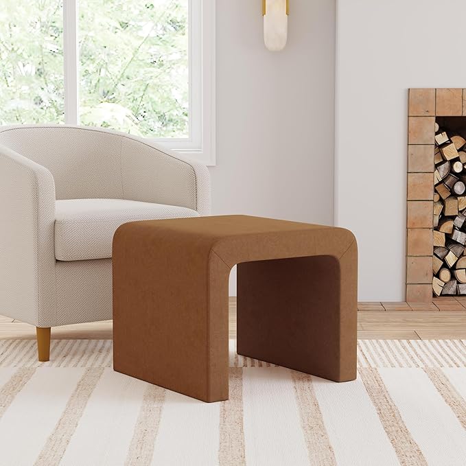 Modern Channel Rust Velvet Foot Stools Ottoman Home Décor, Soft Ottoman Foot Rest Chair for Bedroom and Living Room, Vanity Chair and Stool in Dressing Area, and Lounge-Ruum Studio Home
