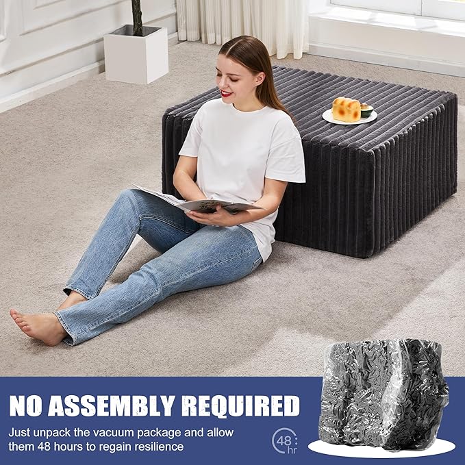 Hobestluk Rectangle Ottoman Memory Foam Footrest for Couch with Removable Cover Large Floor Seating for Adults Ottoman Coffee Table for Living Room, Bedroom or Office (Strip Grey, Footrest)-Ruum Studio Home