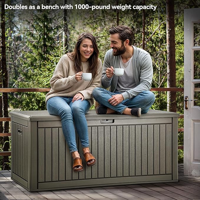 YITAHOME 260 Gallon Extra Large Deck Box, Double-Wall Resin Outdoor Storage Box with Flexible Divider for Patio Cushions Garden Tools, 1000lbs Load Capacity, Lockable & Waterproof (Light Brown)-Ruum Studio Home