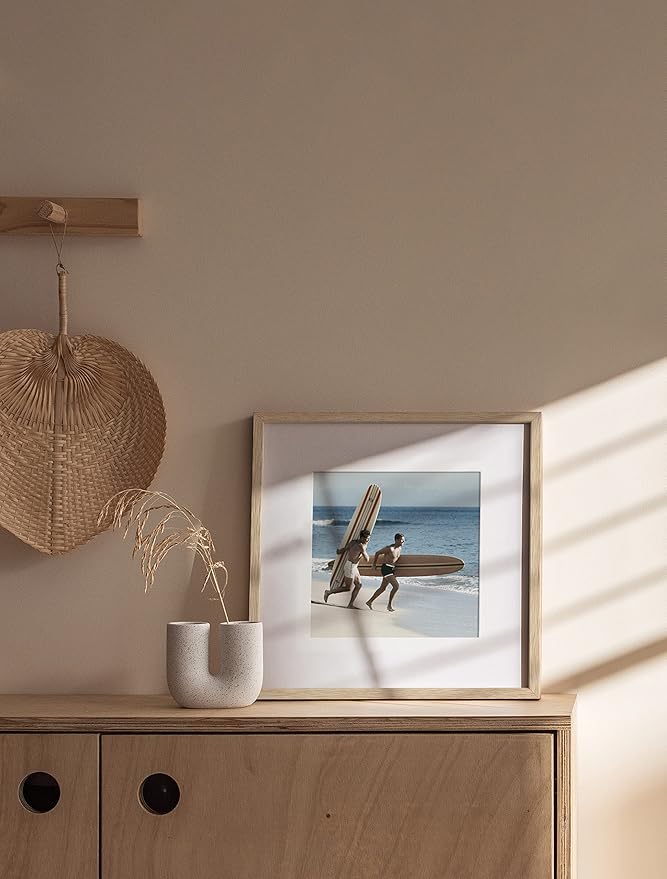 Haus and Hues Solid Oak 12”x12” Picture Frame Matted to 8”x8” - 12x12 Wood Frame, 12x12 Frame with Mat, 12x12 Frame Wood, 12 by 12 Square Frame with Mat, Modern 12 x 12 Picture Frame (Beige Oak Frame)-Ruum Studio Home