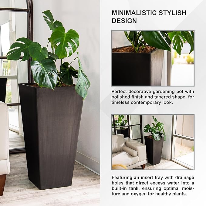 XBrand Modern 28-Inch Square Planter, Modern Tapered Planter Perfect for Indoor & Outdoor, Patio Décor, Set of 2-Ruum Studio Home