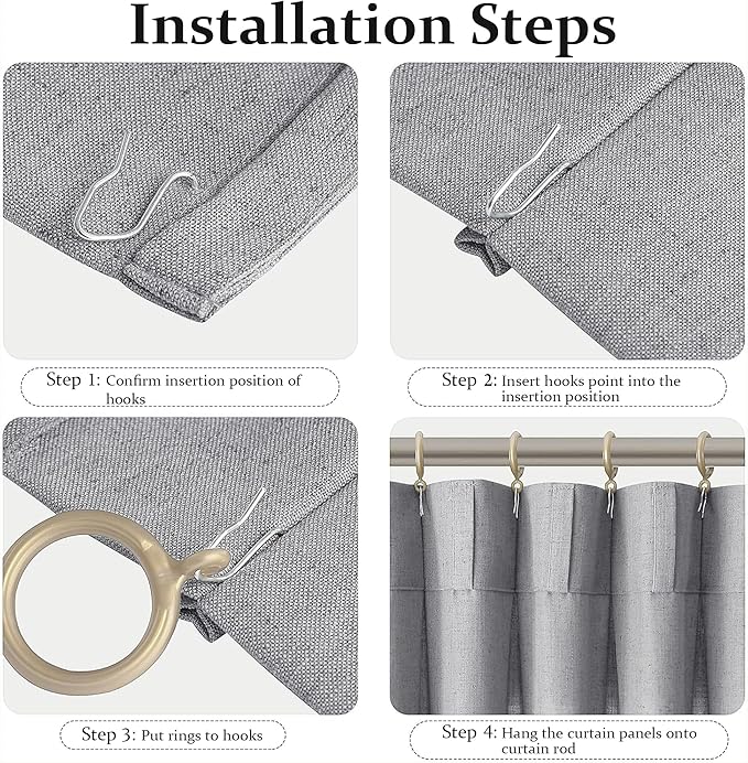 FMFUNCTEX Pinch Pleated Curtains 96 Inches Long for Living Room, Dove Grey Semi Sheer Faux Linen Textured Pleat Drapes for Bedroom with Hooks, Light Filtering Farmhouse Window Drapes 2 Panels-Ruum Studio Home