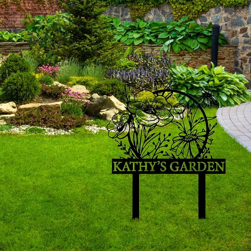 Personalized Metal Garden Sign with Stake, Custom Garden Decor for Outdoor, Custom Family Name Sign, Patio Decorations, Lawn Art, Farmhouse Decorative, Housewarming Gift (CstmDesign12)-Ruum Studio Home
