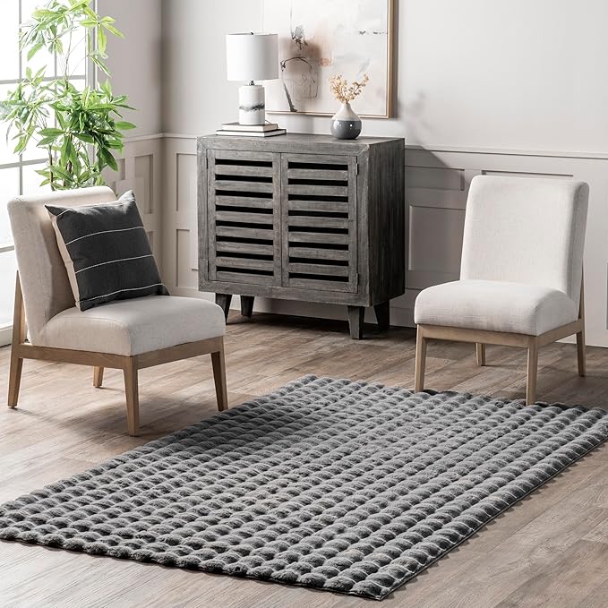 nuLOOM Jeni Checkered 6 Round Machine Washable Area Rug for Living Room Bedroom Dining Room Kitchen, Dark Grey-Ruum Studio Home