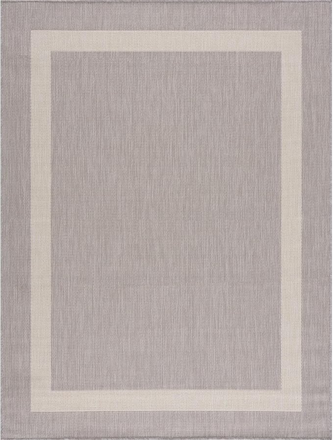 CAMILSON Outdoor Rug 8x10,Modern Outside Rugs for Patios Porches Waterproof Durable Washable Non-Shedding, Easy-to-Clean Indoor Outdoor Area Carpet (8 x 10, Bordered - Gray/White)-Ruum Studio Home