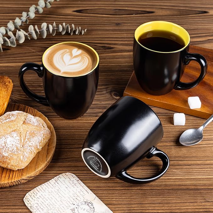 GBHOME 16oz Coffee Mugs Set of 6, Large Ceramic Coffee Mugs for Man, Woman, Dad, Mom, Modern Coffee Mugs Set with handle for Tea/Latte/Cappuccino/Milk/Cocoa. Dishwasher&Microwave Safe,Yellow-Ruum Studio Home