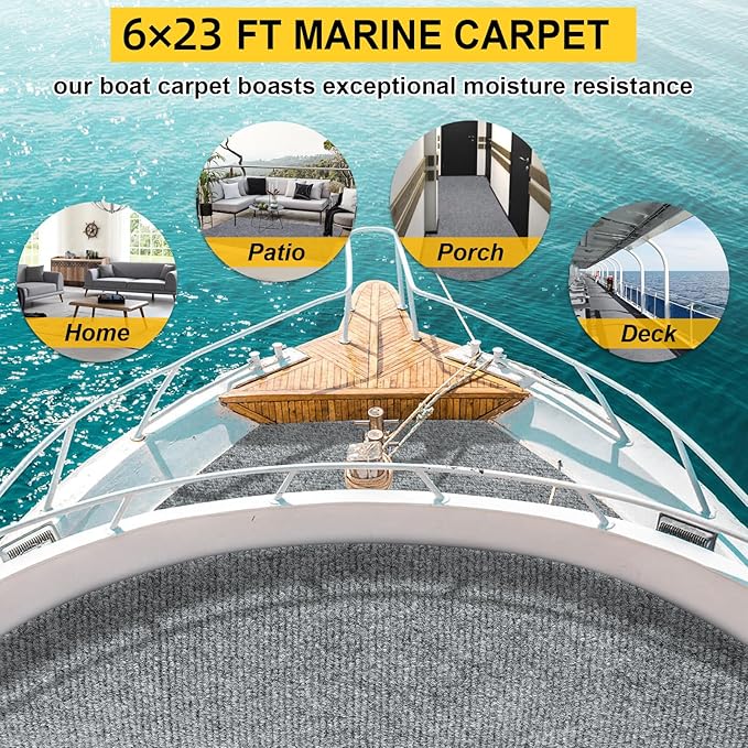Marine Carpet,6 FT x 23 FT Smoke Gray Indoor Outdoor Carpet 0.2" Thick Boat Carpet with Water-Proof TPE Backing, Non-Slide Outdoor Marine Carpet Roll for Home, Patio, Porch, Deck-Ruum Studio Home