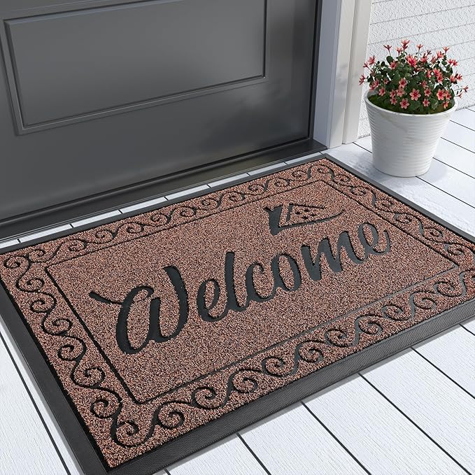 Yimobra Welcome Front Door Mat, Heavy Duty Easy Clean Doormat Indoor Outdoor, Waterproof Quick Dry Floor Mat for Home, Garage, Hign Traffic Areas, Non Slip, Low Profile, 29.5X17 Inches, Maroon-Ruum Studio Home
