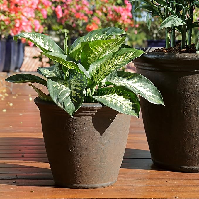 Sunnydaze 15.25-Inch Anjelica Large Plastic Pot for Plants - Outdoor Polyresin Round Planter with Drillable Drainage Holes - Rust - 4pk-Ruum Studio Home
