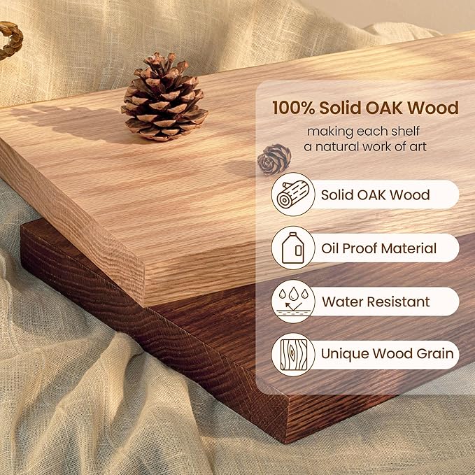 Fun Memories Solid Oak Wood Floating Shelves, 9.3 Inch Deep Natural Wood Shelf with Invisible Heavy Duty Bracket for Bathroom Bedroom Kitchen - 36inch Set of 2, Walnut-Ruum Studio Home