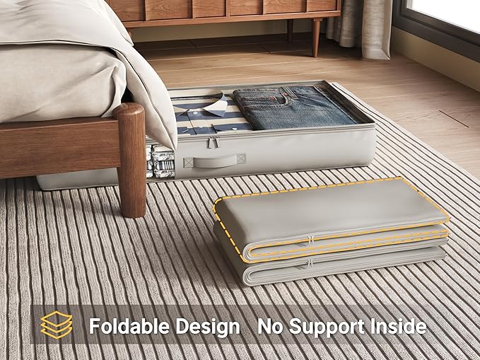 Under Bed Storage Containers with Window, Closet Organizers and Storage Bags, Foldable Underbed Storage Bags for Blankets, Clothing, Comforter, Linen Sheets, Wrapping Paper, 4 Pack, Grey-Ruum Studio Home