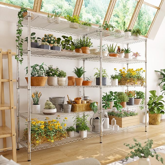 REIBII 58" W 5 Tier Heavy Duty Wire Shelving Unit with Adjustable Shelves - 1400LB Metal, Chrome - 58" W x 59" H x 13.8" D - Garage, Pantry, Kitchen-Ruum Studio Home