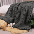 Carriediosa Chunky Knit Throw Blanket 50" X 60", 100% Hand Made Large Chenille Loop Yarn Soft Fluffy Throws for Couch Sofa Bed, Big Crochet Cozy Heavy Thick Cable Woven Blankets, Dark Grey-Ruum Studio Home