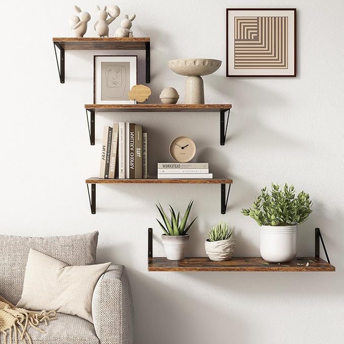 10 Inch Deep Floating Shelves, Floating Shelf 16 Inch Long, 16"W x 10"D Wall Shelves Set of 2, Deep Shelf for Books, Wide Floating Shelves for Bahtoom, Living Room, Kitchen, Rustic Brown-Ruum Studio Home