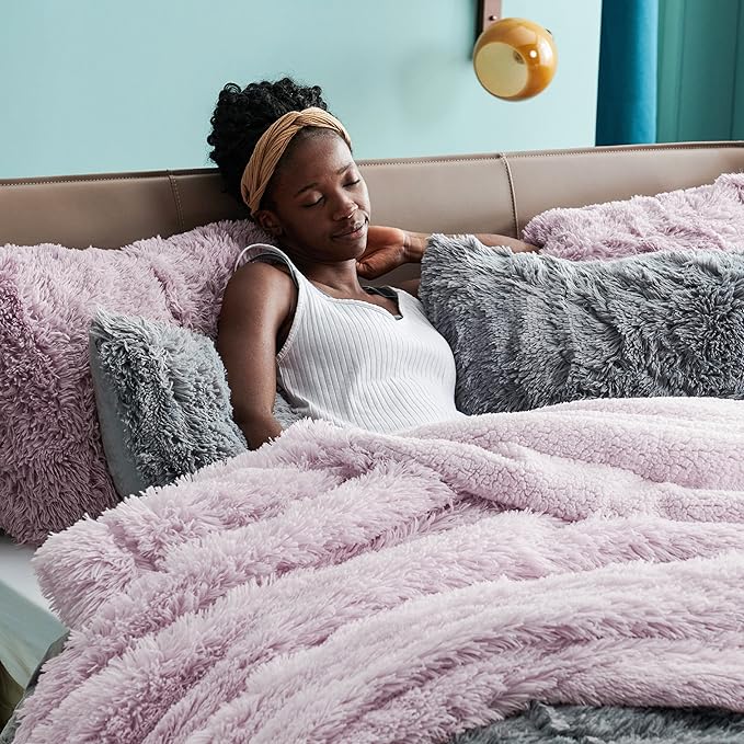 Bedsure GentleSoft Fluffy Lavender Purple Blankets Queen Size for Bed, Thick Sherpa Faux Fur Fleece Fuzzy Plush Winter Warm Soft Queen Blankets, Bedroom Purple Decor Cozy Gifts for Women Men, 90x90-Ruum Studio Home