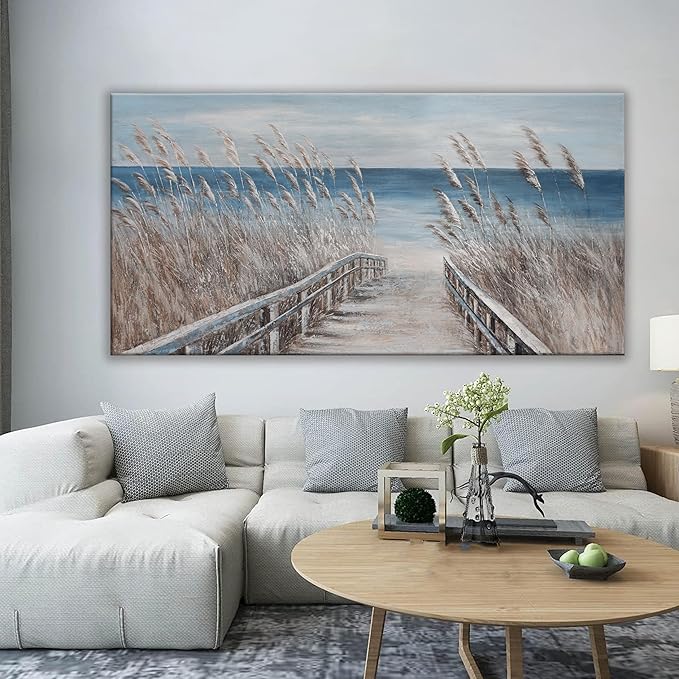 Canvas Wall Art Decor Large Modern Wall Art Decorations Blue Beach Coastal Artwork for Walls Textured Wall Art Prints Pictures Wall Decor Wall Art Bedroom 29"X58" For Room Living Room Office Wall Decor-Ruum Studio Home