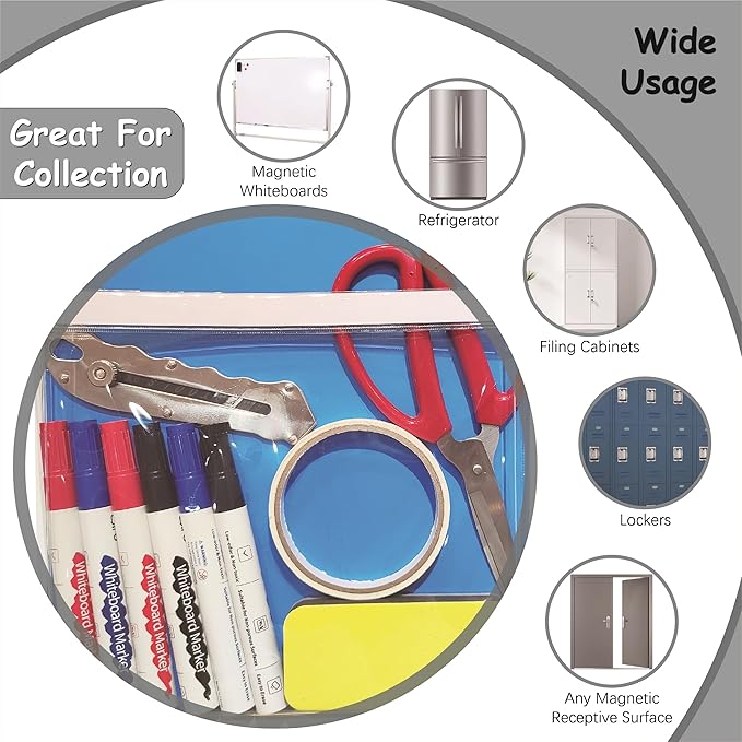 Magnetic Pocket 4 Pack – Self-Adhesive Magnetic Storage Pouch for Documents, Notes & Tools, Strong Magnet Backing for Fridge, Whiteboards, and Metal Surfaces (Gray 4Pcs)-Ruum Studio Home