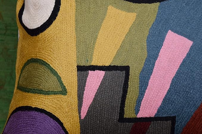 Kandinsky Modern Pillow Cover - Soul II | Mid Century Chair Cushions | Abstract Throw Pillows | Contemporary Pillowcase | Modern Couch Pillows | Hand Embroidered Cushion | Wool Size 18x18-Ruum Studio Home