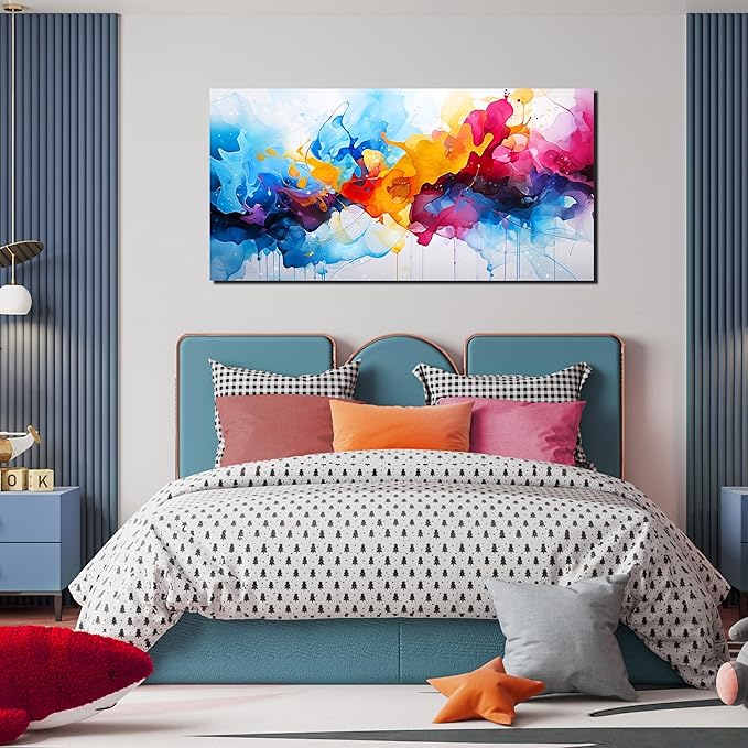 Alsingbago Large Colorful Abstract Canvas Wall Art for Living Room Bedroom Home Office Modern Wall Decor Blue Orange Pink Gray Abstract Picture Ready to Hang Size 24x48-Ruum Studio Home