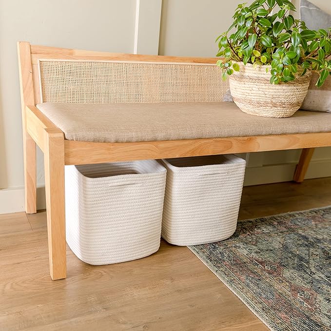NaturalCozy Storage Cubes 11 Inch Cotton Rope Woven Baskets for Organizing, 3-Pack | Cube Storage Bin | Square Storage Baskets for Shelves Organizer, Classroom, Kids Toy Bins, Closet, Baby Nursery-Ruum Studio Home