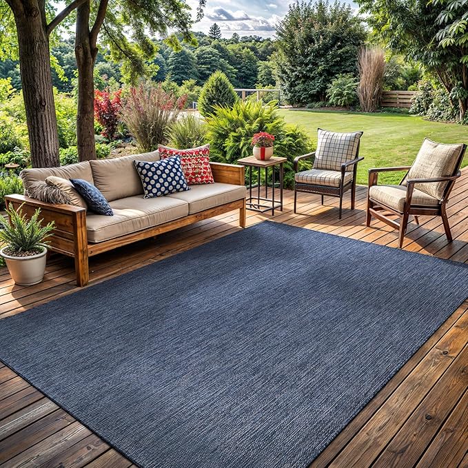 Washable Indoor Outdoor Rug 9x12 Weather Resistant Area Rugs Modern Solid for Porch Deck Balcony Backyard Patio Outside Carpet (9 X 12 Azure Blue)-Ruum Studio Home
