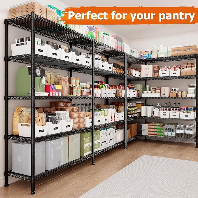 REIBII 1600LBS Storage Shelves Metal Shelving 5 Tier Wire Shelving Unit, 69.8" W Pantry Shelves Kitchen Shelves Adjustable Wire Shelf for Garage Storage Shelves, 69.8" Wx15.8 Dx72.4 H, Black-Ruum Studio Home