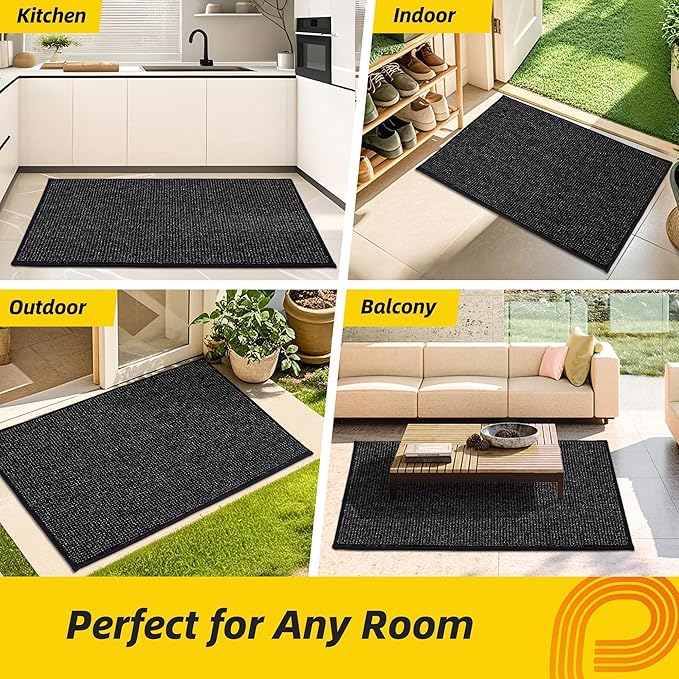 JSEI Dirt Trapper Door Mat 24"x36" Non-Slip Washable Entrance Mat, Dog Doormats, Absorbent & Fade-Resistant Floor Mats, Low Profile Welcome Mats for Entryway, Front Door, and Inside Entrance, Black-Ruum Studio Home