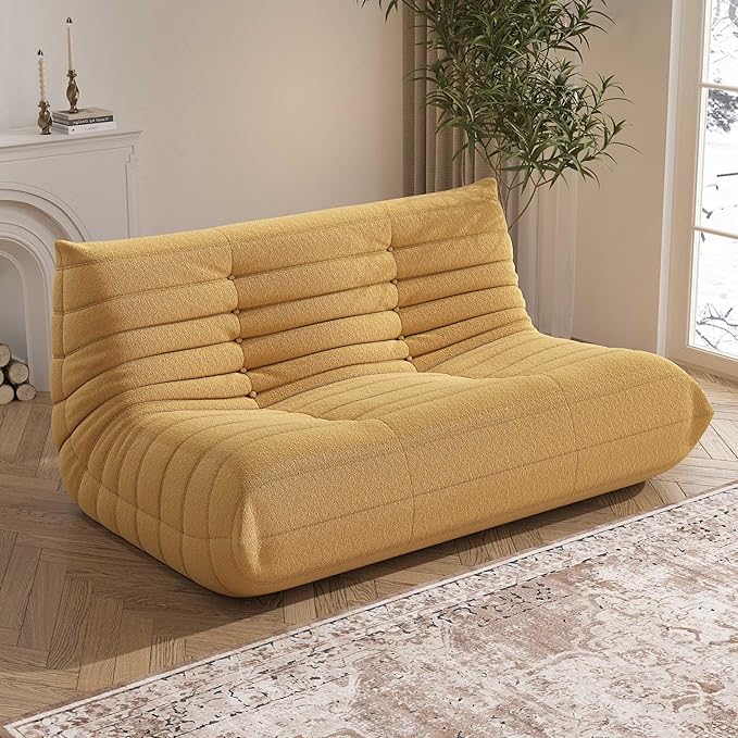 Bean Bag Chair, Loveseat Fireside Chair Bean Bag Sofa Large Bean Bag Chair for Adults, 2 Seater Bean Bag Chairs for Teens with High Density Comfortable Foam, Bean Bag for Living Room, Bedroom (Yellow)-Ruum Studio Home