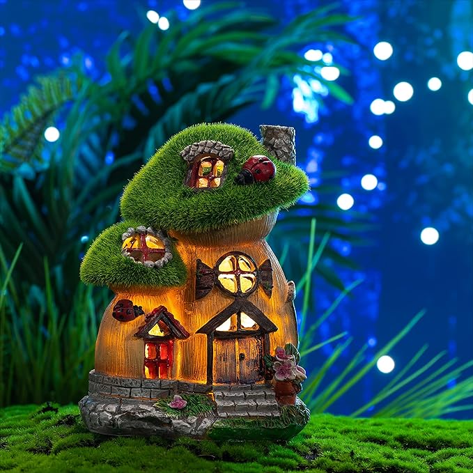 TERESA'S COLLECTIONS Mushroom Garden Statues with Outdoor Solar Light for Garden Decor, Green Flocked Decorations Resin Fairy House Accessories, Outdoor Decor Yard Gifts for Mom Women-Ruum Studio Home