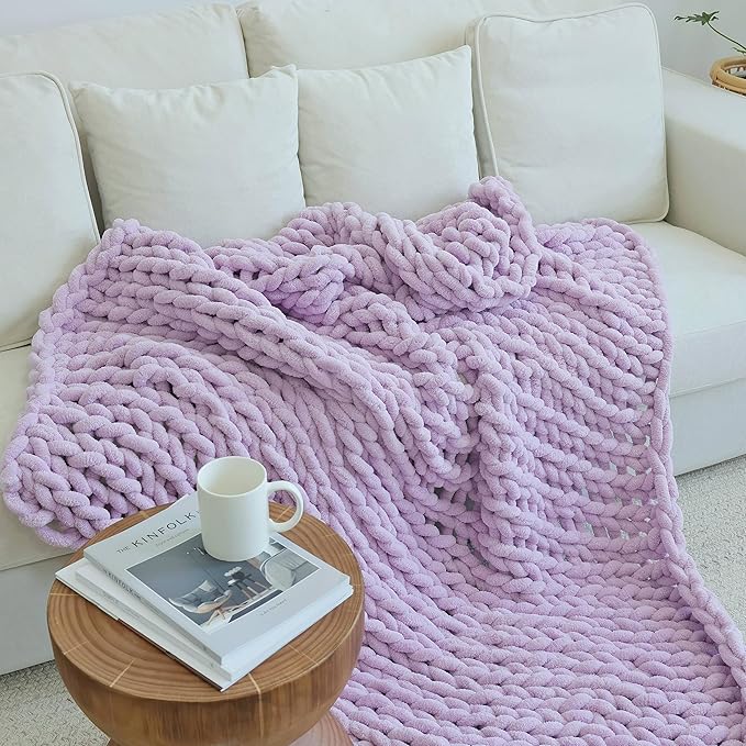 Maetoow Chenille Chunky Knit Blanket Throw （50×60 Inch）, Handmade Warm & Cozy Blanket Couch, Bed, Home Decor, Soft Breathable Fleece Banket, Christmas Thick and Giant Yarn Throws，Purple-Ruum Studio Home