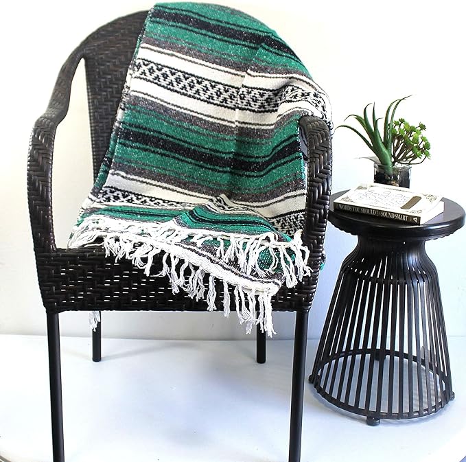 Del Mex Classic Mexican Blanket, Large Authentic Woven Falsa Throw (70"x50"), Artisan Southwest Décor for Beach, Yoga, Outdoors (Teal)-Ruum Studio Home