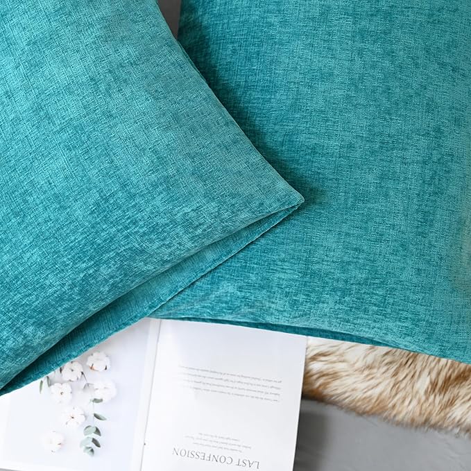 CaliTime Throw Pillow Covers Decorative 20 X 26 Inches Pack of 2 Cozy Chenille Standard Pillow Shams Cases for Couch Sofa Bed Living Room Home Lake Blue-Ruum Studio Home