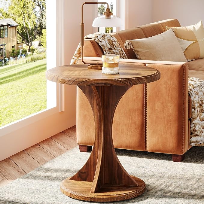 Tribesigns Round End Table for Living Room, Wood Side Table Set of 2, Mid-Century Bedside Nightstand for Bedroom, Accent Table, Easy Assembly, Vintage Brown-Ruum Studio Home