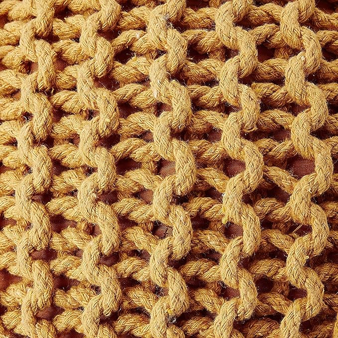 REDEARTH · Round Pouf Ottoman - Hand Knitted Cable Boho Poof Home Décor Pouffe Circular Footrest for Living Room - Bedroom - Lounge - Nursery - 100% Cotton Poufs (19.5"x19.5"x14") - Mustard-Ruum Studio Home
