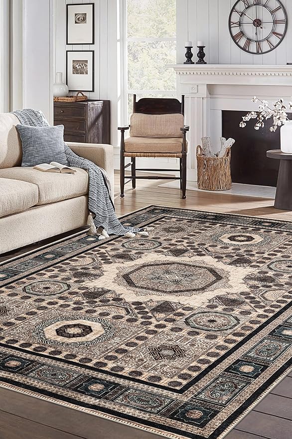 Keen Home Design 5x7 Rug - Machine Washable Area Rug with Non-Slip Backing, Ideal for Living Room, Dining Room, Bedroom - Vintage, Easy Clean, Durable, Low Pile Rug - (5' x 7')-Ruum Studio Home