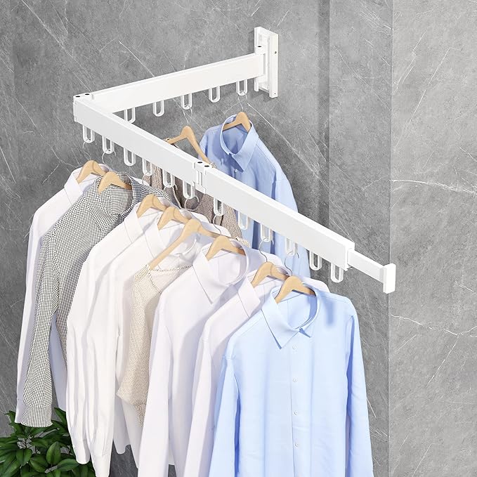 Clothes Drying Rack Wall Mounted,Drying Rack Clothing,Clothes Hanging Rack,Retractable,Collapsible(Tri-Fold), White Color(Ring)-Ruum Studio Home