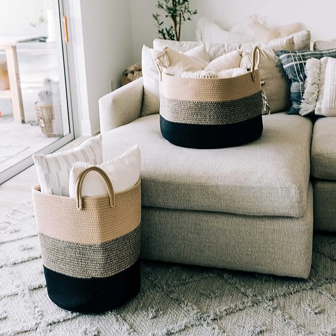 OrganiHaus Brown Woven Baskets for Storage 15x18, Boho Blanket Basket for Living Room, Toy Basket Storage for Kids, Baby Laundry Hamper, Large Storage Basket for Clothes, Basket for Blankets-Ruum Studio Home