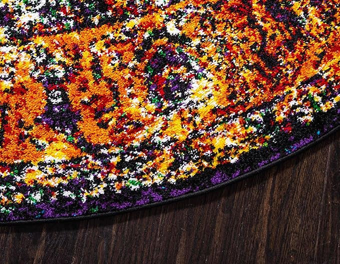 Unique Loom Rosso Collection Vintage, Traditional, Bohemian, Geometric, Border, Distressed, Southwestern Area Rug, 8 ft x 8 ft, Orange/Black-Ruum Studio Home