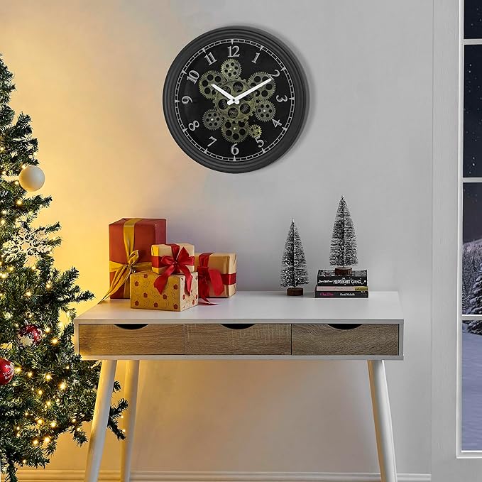 CLXEAST 15 Inch Real Moving Gear Wall Clock, Vintage Industrial Steampunk Metal Wall Clocks for Living Room Decor,Kitchen, Home Office,House Warming Gifts New Home-Ruum Studio Home