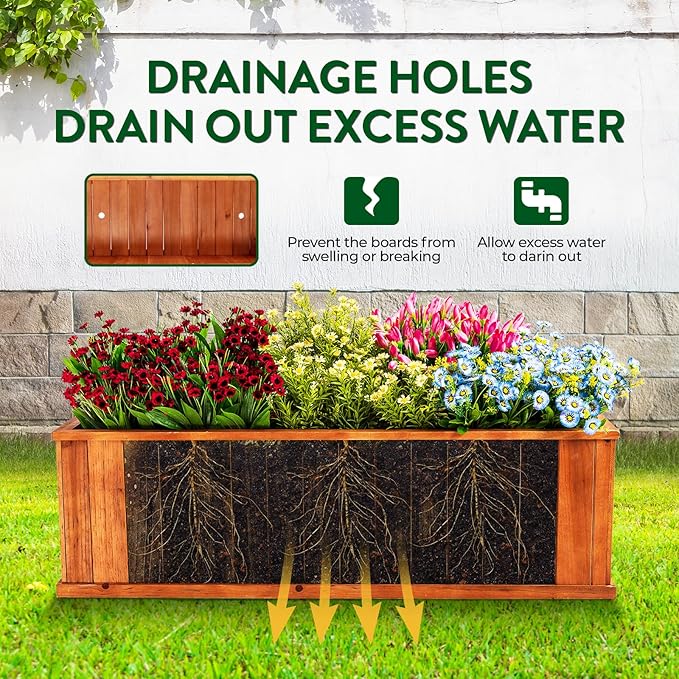 IDZO Wooden Window Box 40 in, Spacious Wooden Planter Boxes with Convenient Drainage Holes, Durable Oil Coated Window Box for Flowers & Plants, Decor Garden, Balcony, Backyard, Easy Assembly-Ruum Studio Home