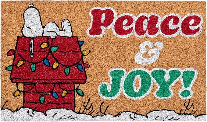 Gertmenian Peanuts Snoopy Coir Doormat - 2x3 Welcome Mat (2-Pack), Ideal for High Traffic Areas in Front Door, Garage, Entryway - Peace & Joy, 80023-Ruum Studio Home