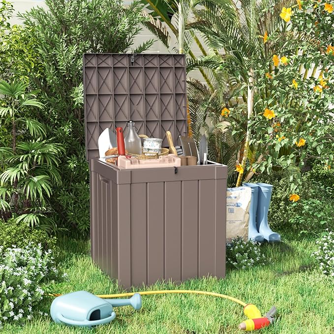 40 Gallon Resin Deck Box, Lockable Patio Outdoor Storage Box for Furniture, Garden Tools and Tools Storage, Waterproof Outside Storage Boxes - Grey-Ruum Studio Home