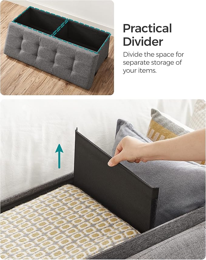 SONGMICS Storage Ottoman Bench, Foldable Foot Rest with Legs, 15 x 43 x 15.7 Inches, End of Bed Bench, Storage Chest, Load up to 660 lb, for Living Room, Bedroom, Entryway, Slate Gray ULSF018G01-Ruum Studio Home