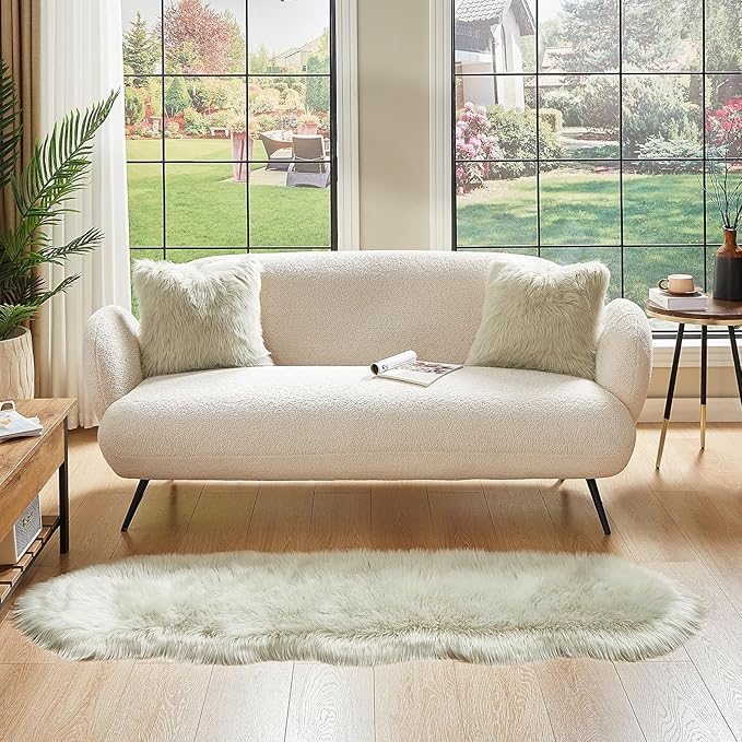AMTOVO Faux Sheepskin Rug, Light Grey Ultra Soft Fluffy Shag Area Rug, 2 x 6 ft Faux Fur Rug for Bedroom Sofa Throw Cushion Room Decor, Sheepskin-Ruum Studio Home