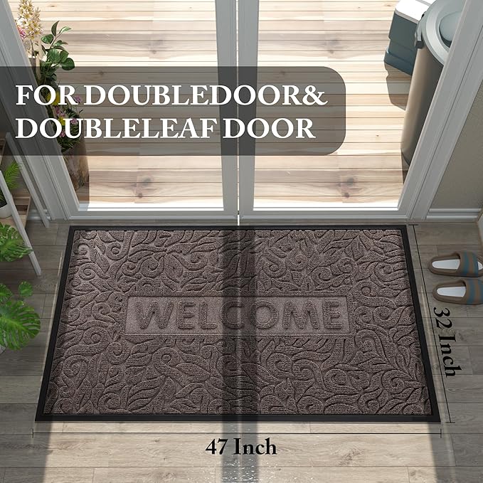 Yimobra Door Mat Indoor Outdoor Entrance, Non Slip Welcome Front Doormats, Heavy Duty Rubber Backing, Stain and Fade Resistant, Low Profile, Easy Clean Patio Garage Floor Mats, 47 x 32, Brown-Ruum Studio Home