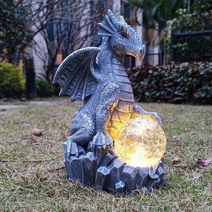 Dragon Solar Garden Statues Outdoor Decoration with Magic Orb,Dragon Figurine Solar LED Lights Lawn Décor,Outside Statue Ornament for Patio, Balcony, Yard,Unique Gifts for Mom Grandma-Ruum Studio Home