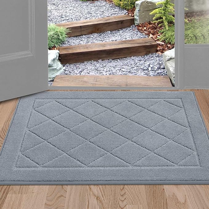 BEQHAUSE Dirt Trapper Door Mat 24" x 36", Doormat Non-Slip Entryway Rugs Washable, Dog Door Mat Stain Resistant and Absorbent Welcome Floor Mat for Front Back Door, Muddy Wet Shoes & Paws, Grey-Ruum Studio Home