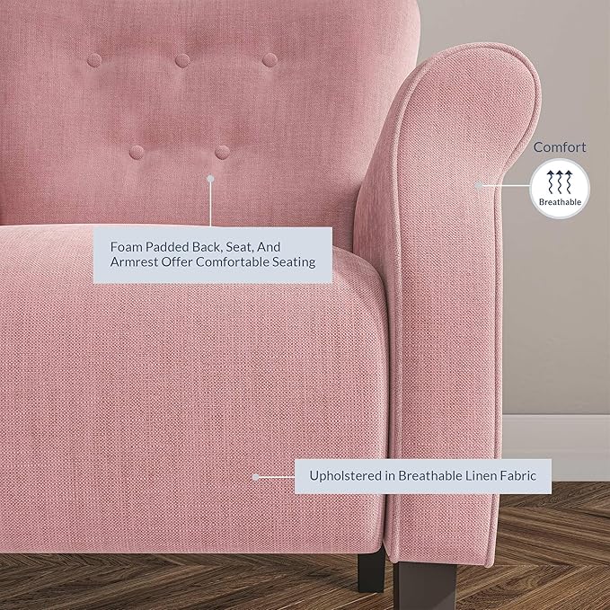 BELLEZE Modern Accent Chair for Living Room, High Back Armchair with Wooden Legs, Upholstered Wingback Side Chair Padded Armrest Single Sofa Club Chair for Living Room, Bedroom - Allston (Pink)-Ruum Studio Home